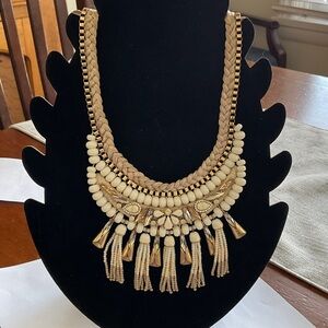 Stella & Dot  “Eloisa” Cream and Gold Tassel Necklace